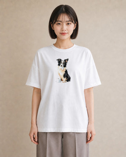 半袖Tシャツ レディース ボーダーコリー 犬 いぬ イラスト ゆるかわ 女性 旅行用 白T