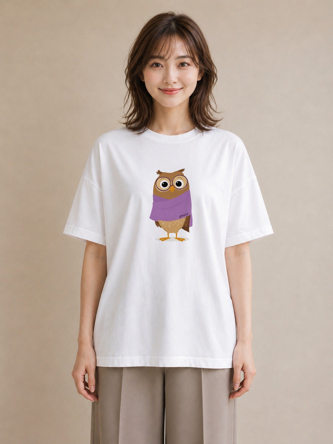 Tシャツ レディース フクロウ 動物 アニマル イラスト シンプル 親子 20代 白T