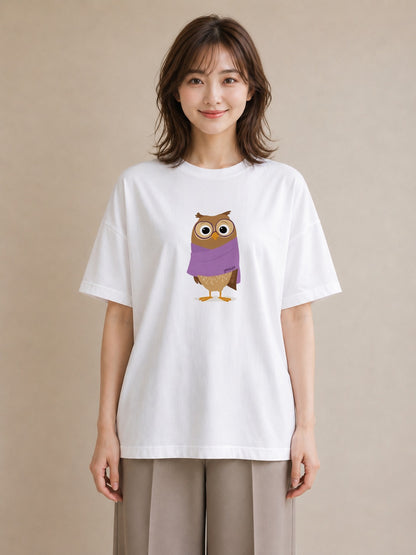 Tシャツ レディース フクロウ 動物 アニマル イラスト シンプル 親子 20代 白T