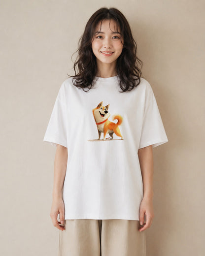 Tシャツ レディース 柴犬 しばいぬ 犬 いぬ イラスト 旅行コーデ 通勤 在宅 白T