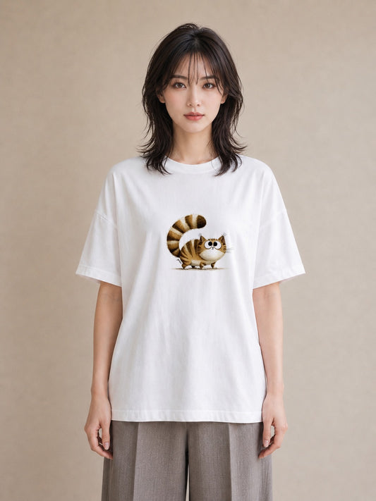 半袖Tシャツ レディース キジトラ 猫 ねこ イラスト ヴィンテージ風 海 カフェ巡り 白T