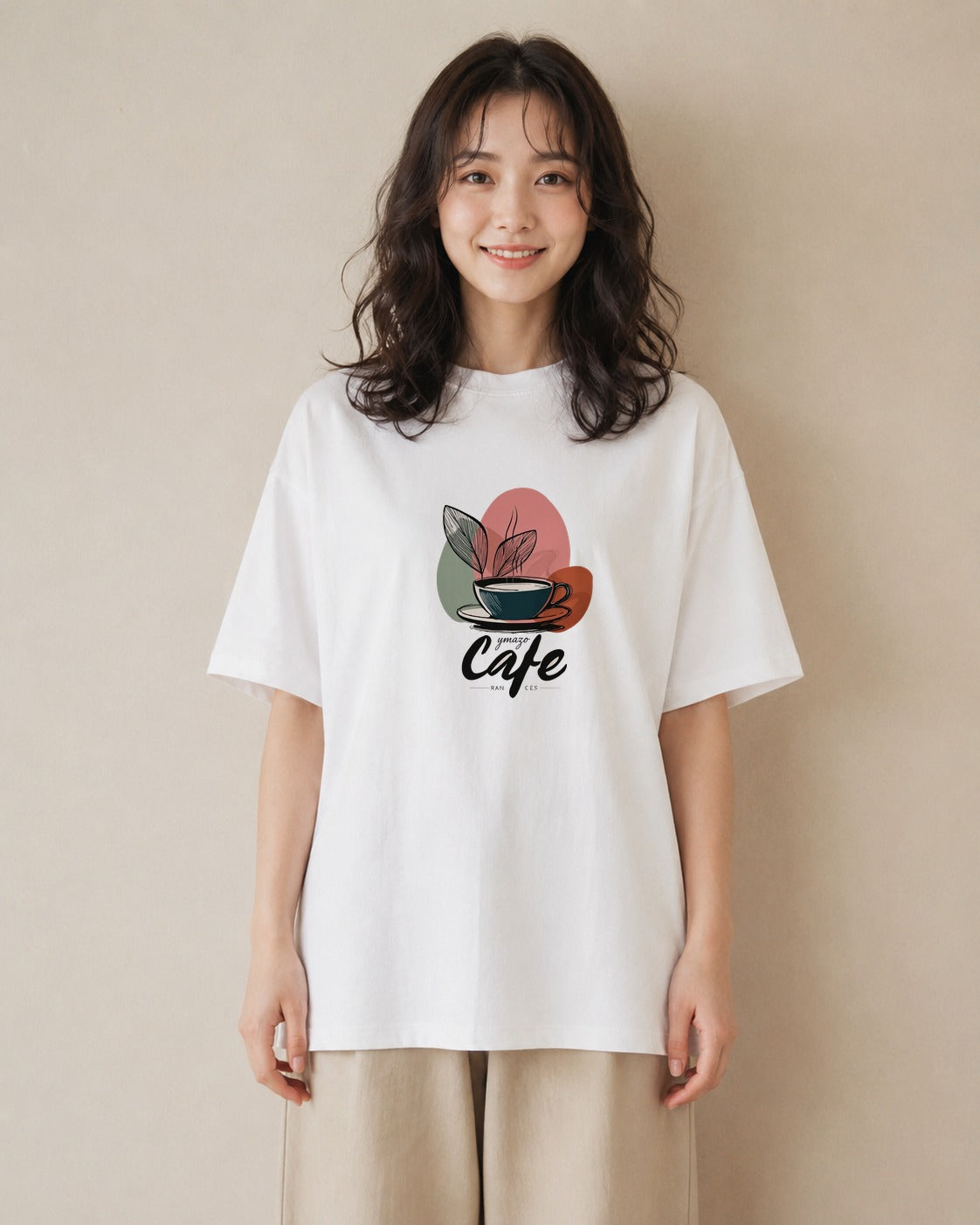 Tシャツ レディース カフェ カフェロゴ ロゴ イラスト ラフ レイヤード 白T