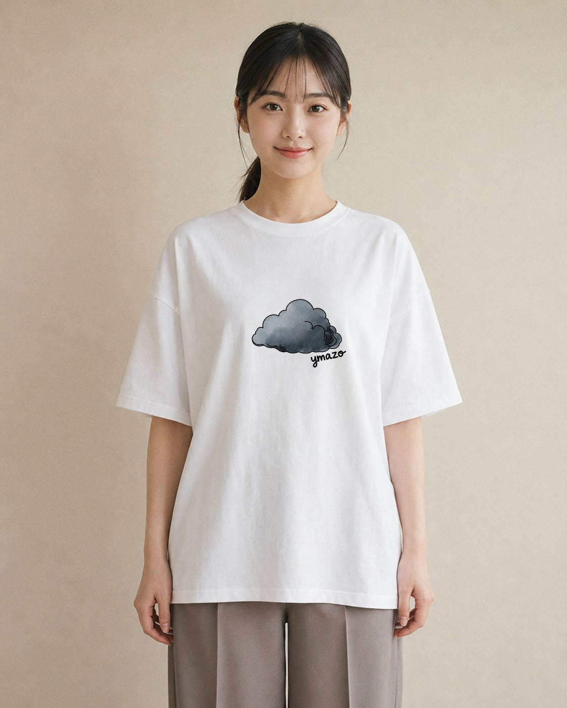 プリントTシャツ レディース 窓辺の雨 雨の日 窓 ナチュラル アンティーク イラスト 線画 散歩 お出かけ 白T