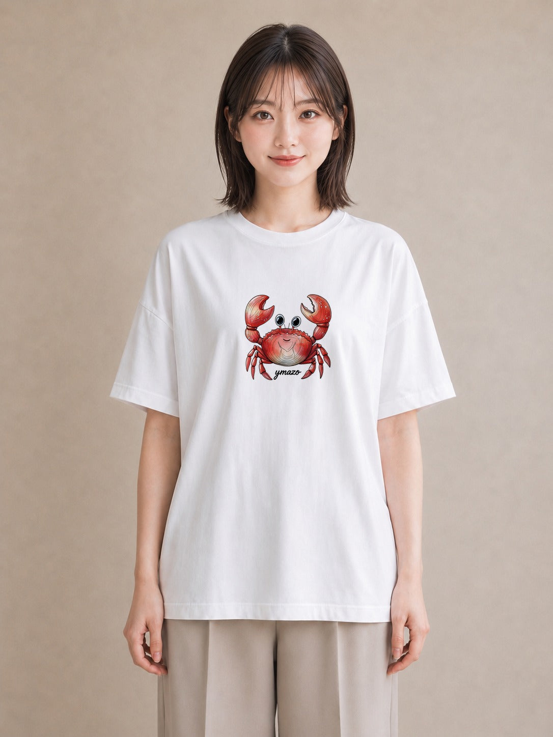 グラフィックTシャツ レディース エビ 海の生き物 海 イラスト シック 買い物 夏コーデ 白T