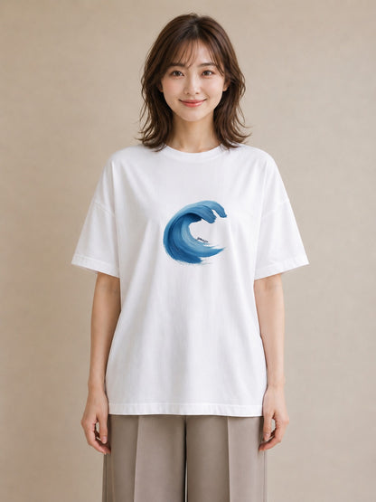 半袖Tシャツ レディース 波 星空 宇宙 イラスト 韓国風 週末コーデ 敬老の日 白T