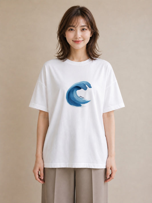 半袖Tシャツ レディース 波 星空 宇宙 イラスト 韓国風 週末コーデ 敬老の日 白T