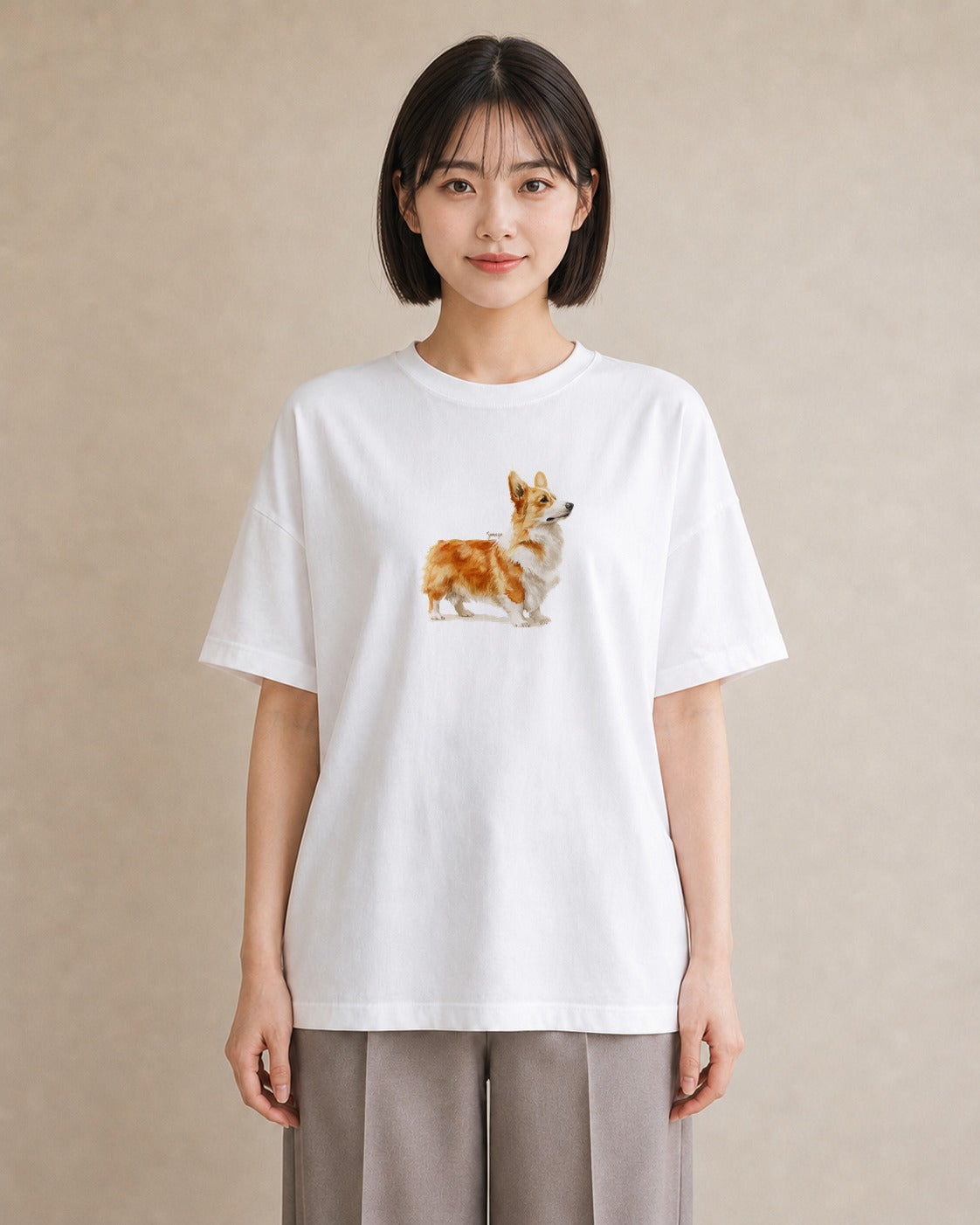 デザインTシャツ レディース ウェルシュコーギー コーギー 犬 いぬ イラスト カジュアル 秋コーデ おしゃれギフト 白T