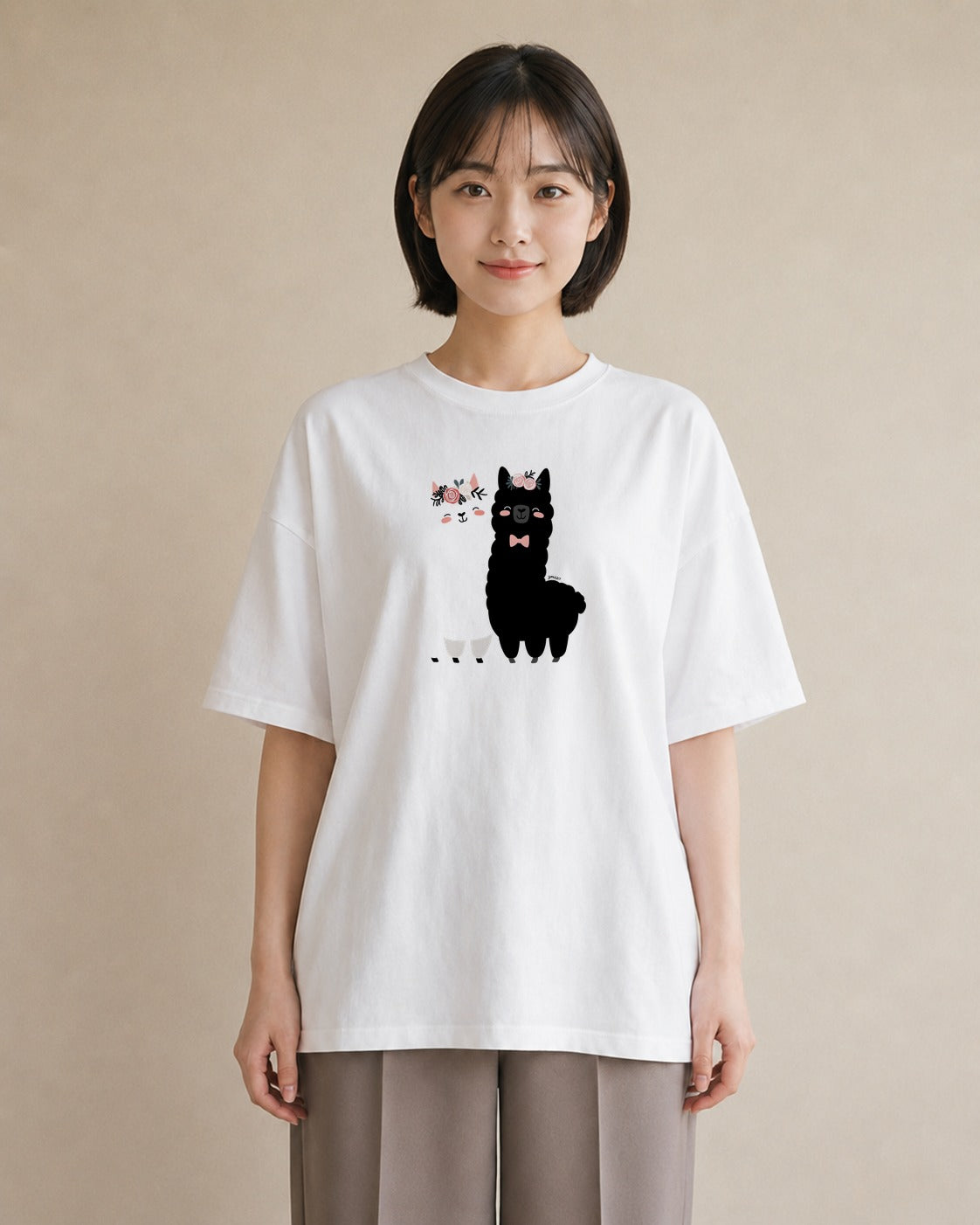 半袖Tシャツ レディース アルパカ 動物 アニマル イラスト 旅行コーデ ビーチ デイリーウェア 白T
