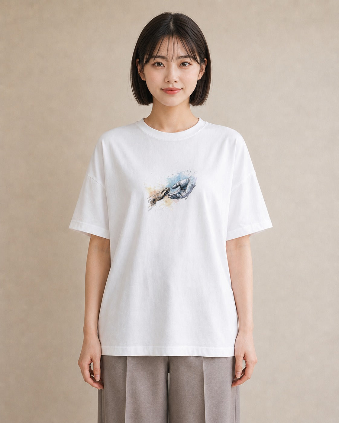 デザインTシャツ レディース 猫の手 猫 ねこ イラスト ラフカジュアル 普段着 週末コーデ 白T