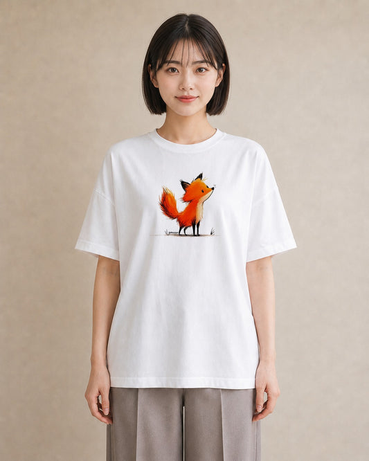 Tシャツ レディース きつね 動物 アニマル イラスト ポップ 旅行用 海 白T