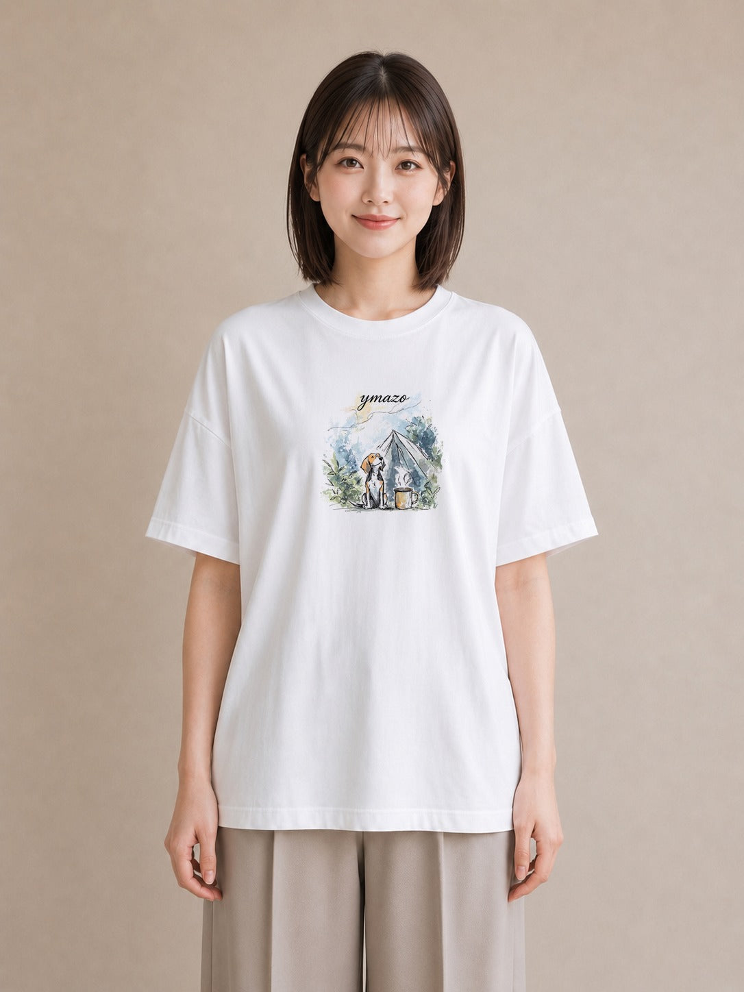 プリントTシャツ レディース ビーグル 犬 いぬ イラスト きれいめ デイリーウェア 休日 白T