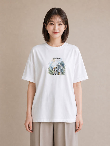 プリントTシャツ レディース ビーグル 犬 いぬ イラスト きれいめ デイリーウェア 休日 白T
