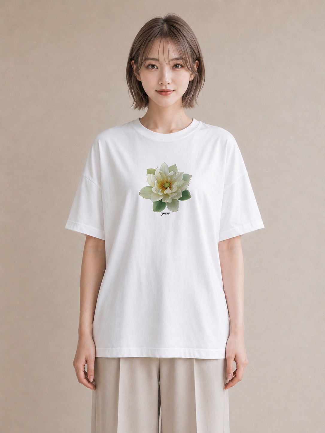 グラフィックTシャツ レディース 蓮 花 花柄 イラスト ゆるコーデ デート 帰省 白T