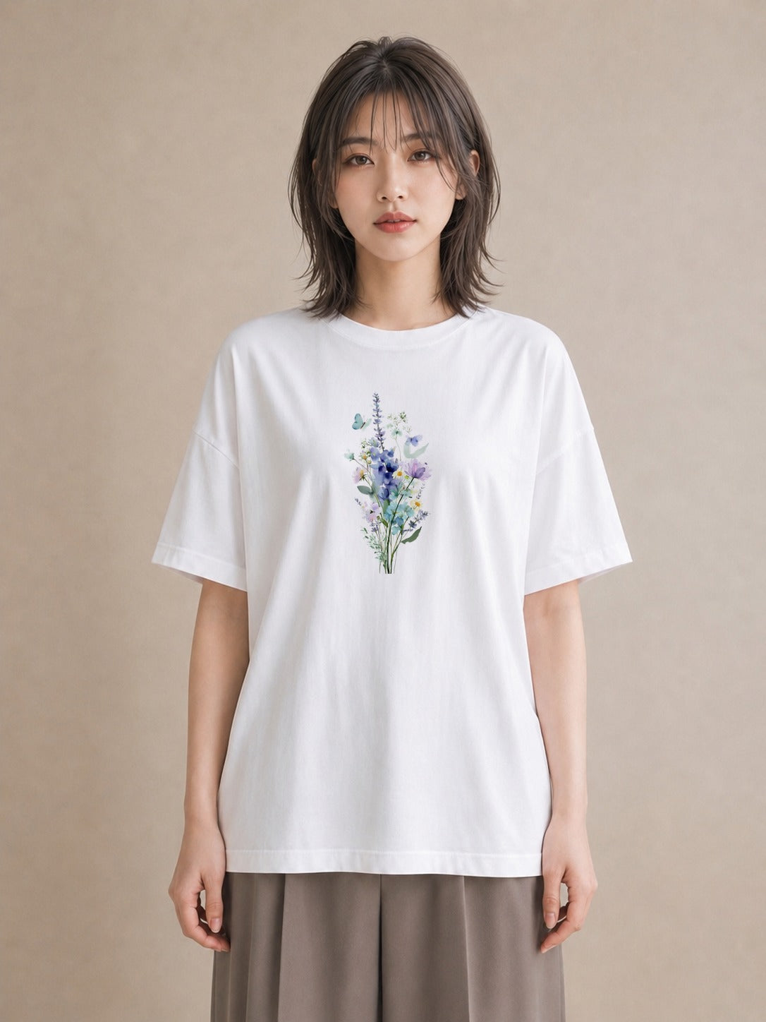 プリントTシャツ レディース ポスト 野の花 レトロ ナチュラル アンティーク イラスト ユニーク 女性向けギフト 散歩 白T