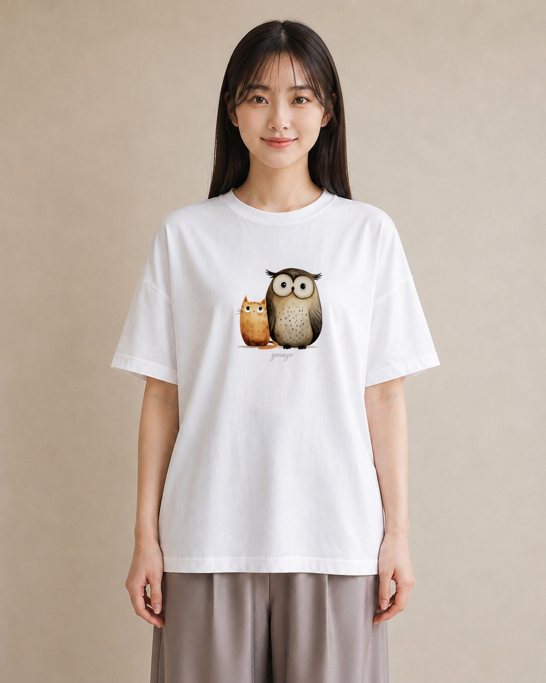 プリントTシャツ レディース シロフクロウ 動物 アニマル イラスト レトロ 姉妹 送別ギフト 白T