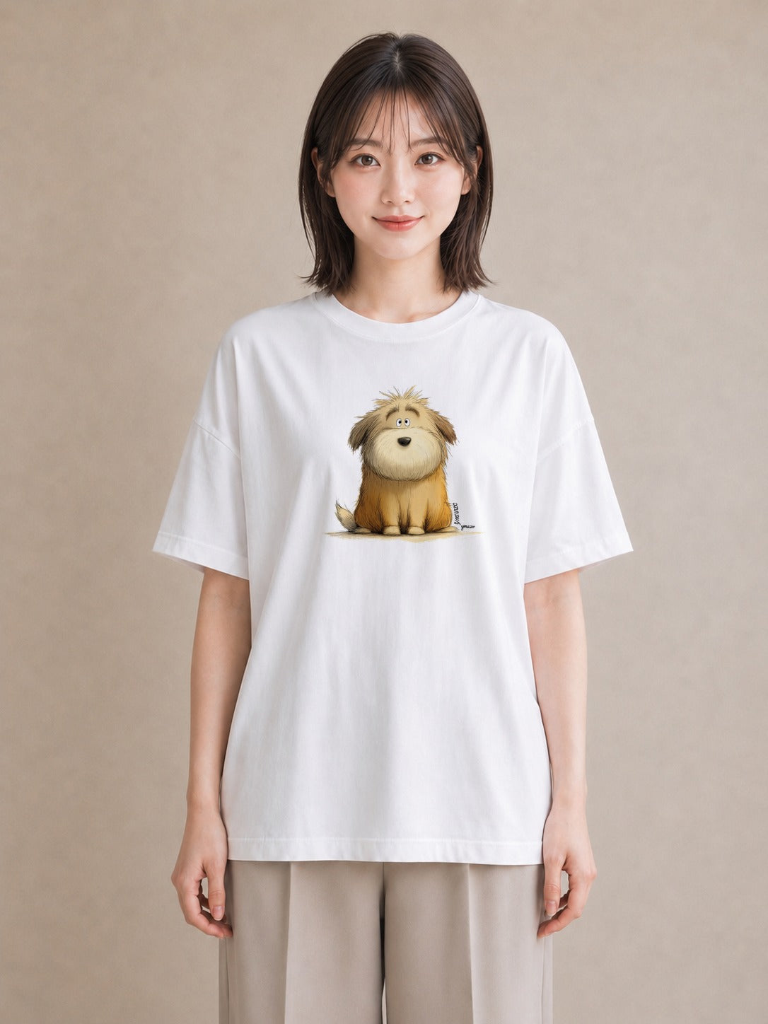 グラフィックTシャツ レディース 犬 いぬ イラスト きれいめカジュアル 自分用 ルームウェア 白T