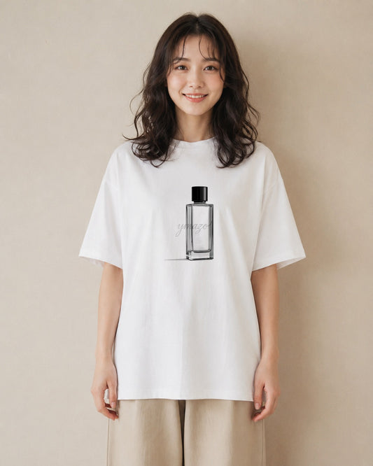 プリントTシャツ レディース 香水 香水瓶 パフューム イラスト 北欧風 海 カフェ巡り 白T