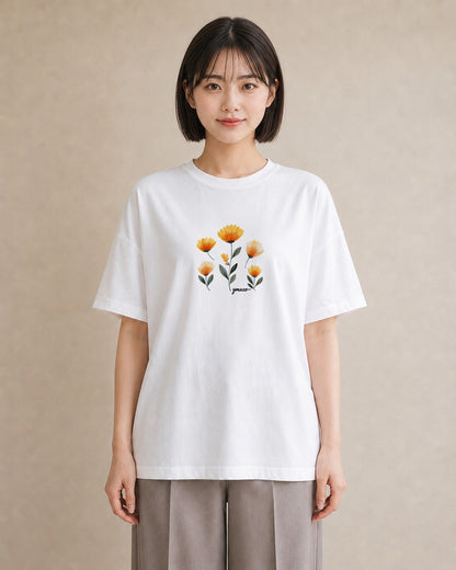 Tシャツ レディース ミモザ 花 花柄 イラスト きれいめ 夏コーデ 通学 白T