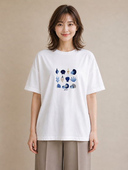 グラフィックTシャツ レディース 貝 海の生き物 海 イラスト お揃い 親子 白T