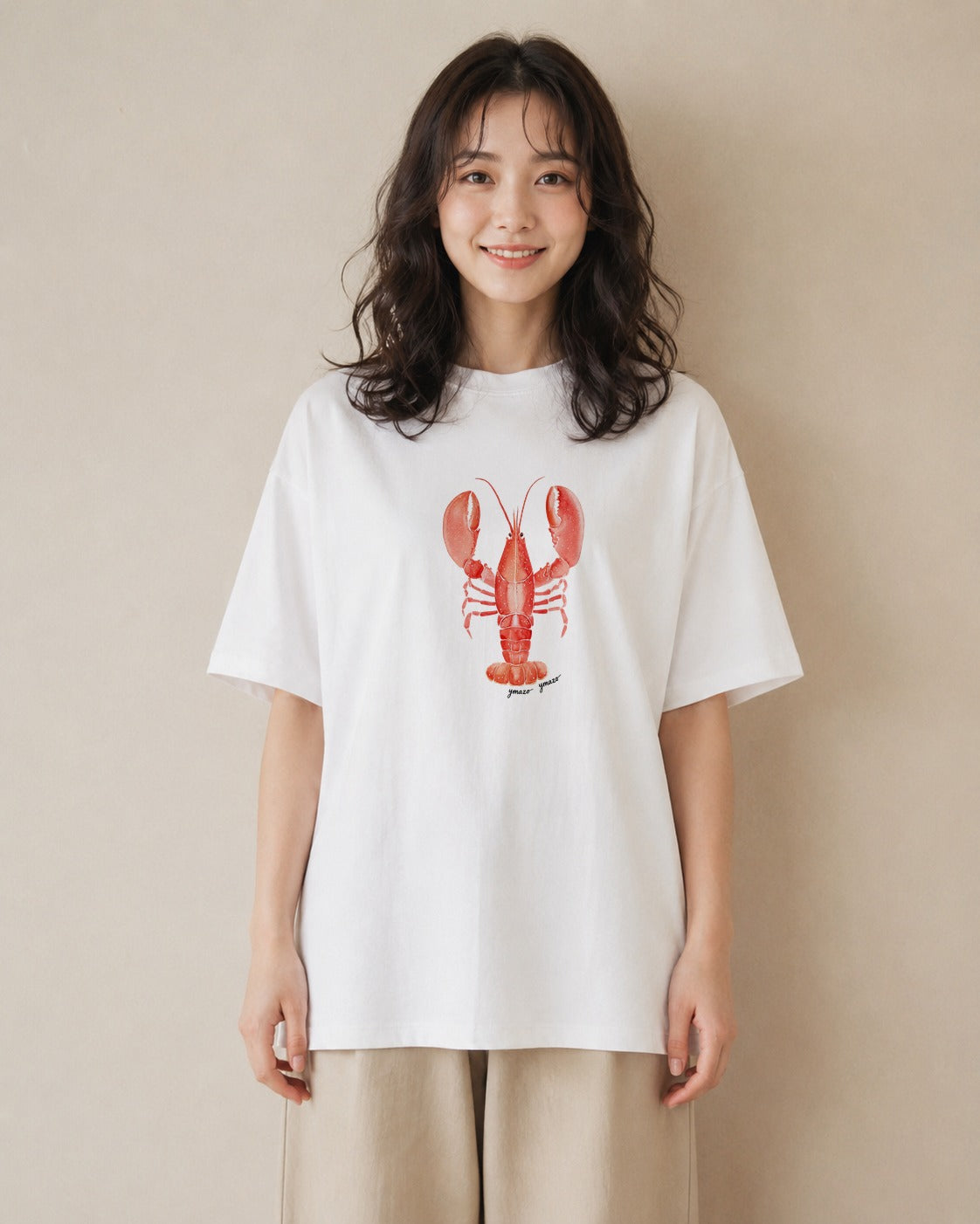 半袖Tシャツ レディース カニ 海の生き物 海 イラスト シック お出かけ 普段着 白T