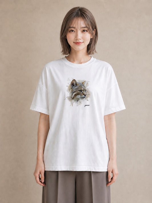 グラフィックTシャツ レディース ぶち猫 猫 ねこ イラスト アート風 クリスマス 旅行 白T