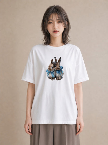 プリントTシャツ レディース ネザーランドドワーフ ペット 動物 イラスト 可愛い 通勤 在宅 白T