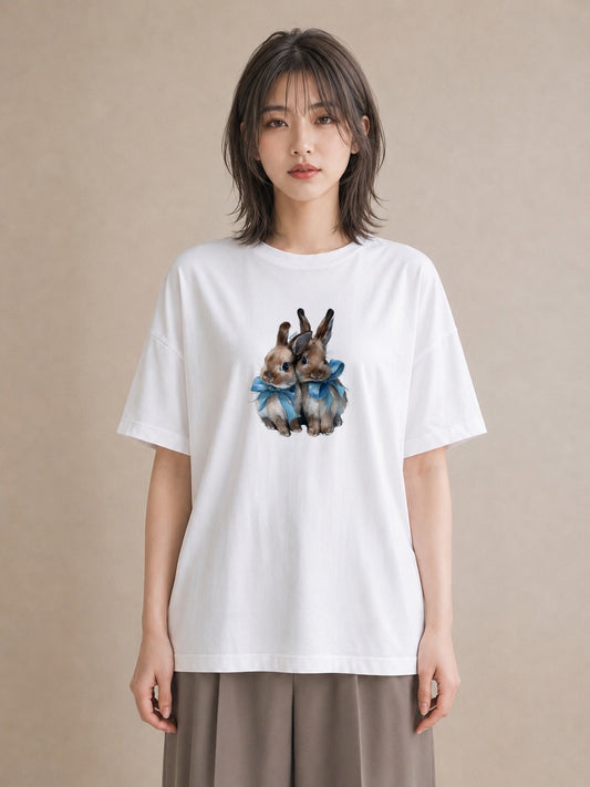 プリントTシャツ レディース ネザーランドドワーフ ペット 動物 イラスト 可愛い 通勤 在宅 白T