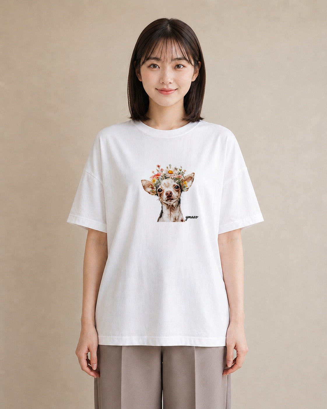 半袖Tシャツ レディース チワワ 犬 いぬ イラスト お洒落 ギフト 母の日 白T