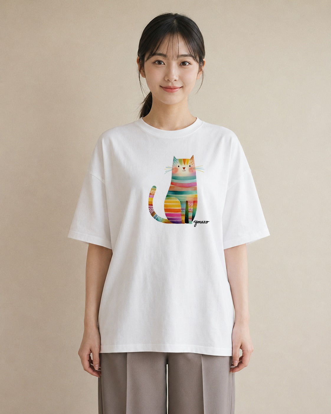 グラフィックTシャツ レディース ニャンコ 猫 ねこ イラスト 水彩風 女性 旅行用 白T