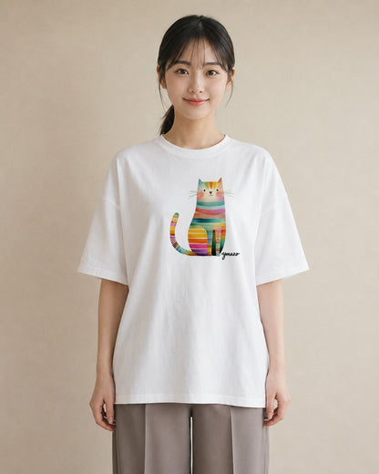 グラフィックTシャツ レディース ニャンコ 猫 ねこ イラスト 水彩風 女性 旅行用 白T