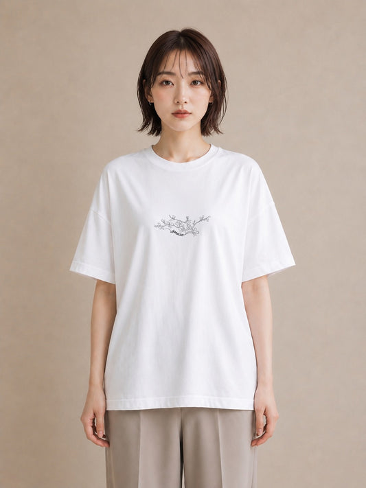 プリントTシャツ レディース さくら 桜 桜の枝 イラスト 淡色 カフェ服 クリスマス 白T