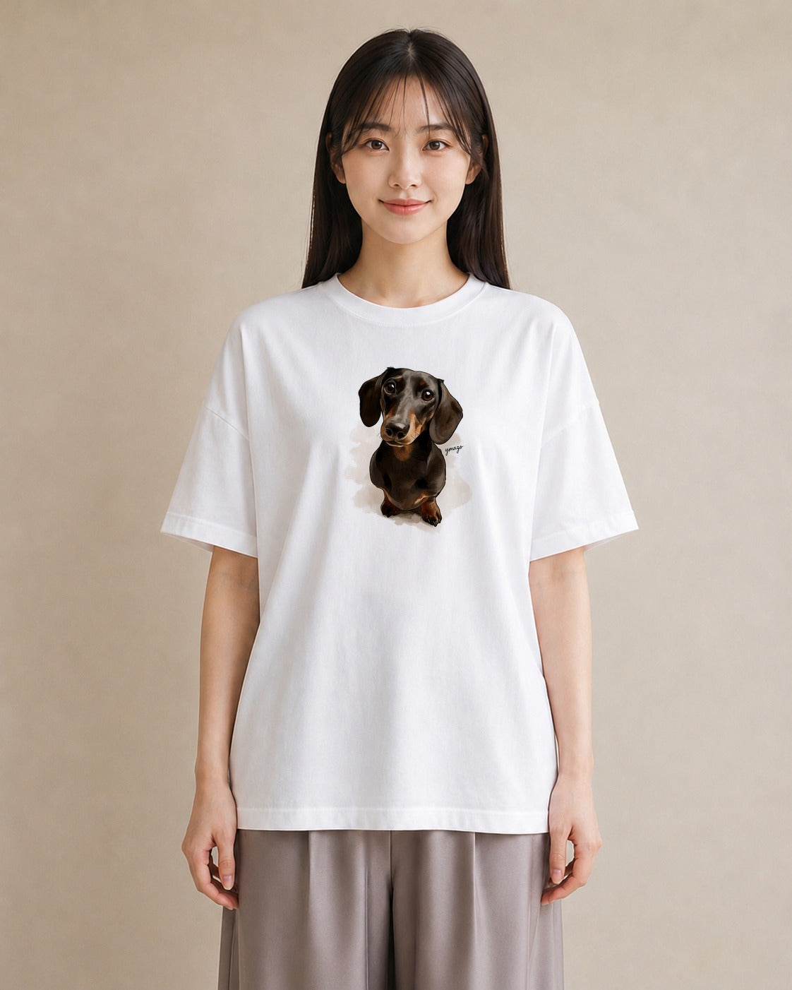 グラフィックTシャツ レディース ミニチュアダックスフンド 犬 いぬ イラスト ヴィンテージ風 親子 20代 白T