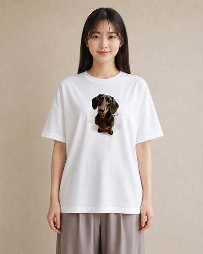 グラフィックTシャツ レディース ミニチュアダックスフンド 犬 いぬ イラスト ヴィンテージ風 親子 20代 白T