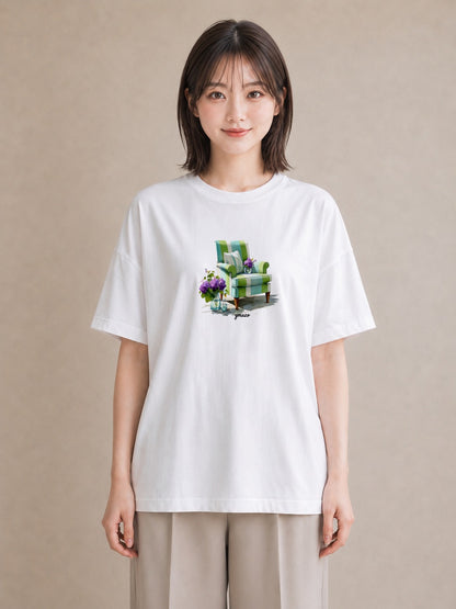 デザインTシャツ レディース 窓辺の椅子 窓辺 椅子 ナチュラル アンティーク イラスト 北欧風 散歩 お出かけ 白T