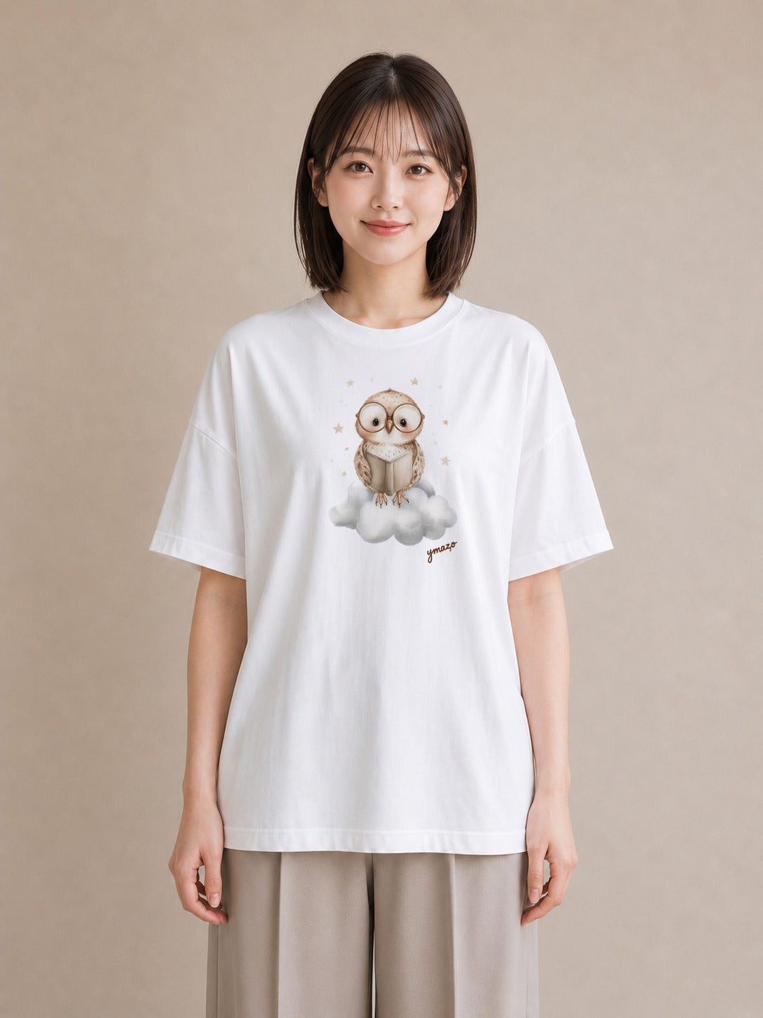 デザインTシャツ レディース シロフクロウ 動物 アニマル イラスト きれいめ ギフト 母の日 白T