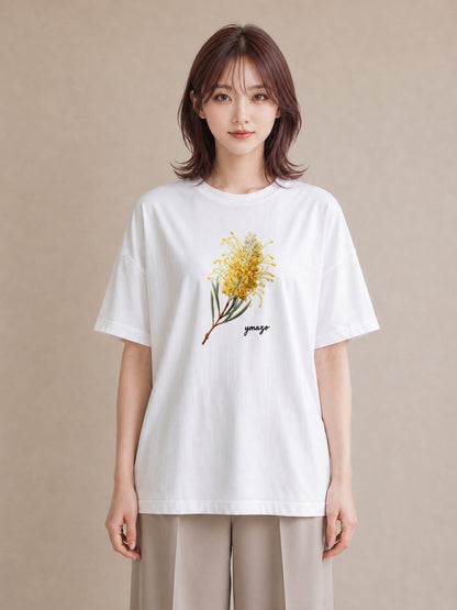 デザインTシャツ レディース ミモザ 花 花柄 イラスト デート 帰省 白T