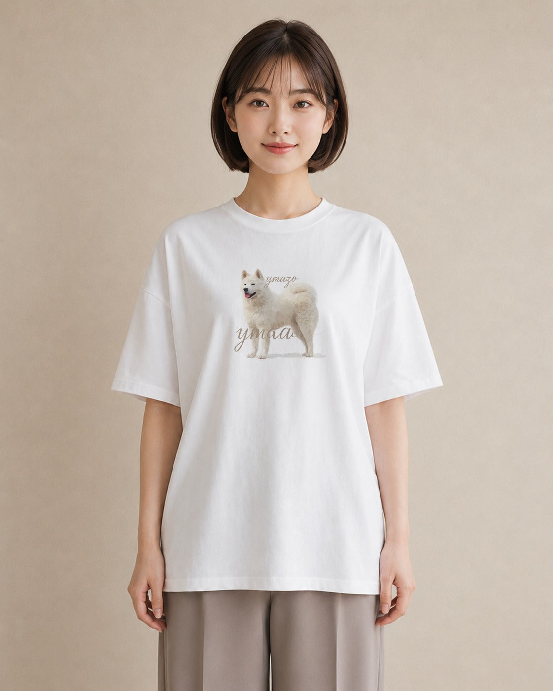 Tシャツ レディース サモエド 犬 いぬ イラスト ボタニカル ママ カフェ服 白T