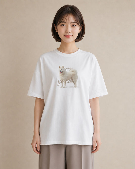Tシャツ レディース サモエド 犬 いぬ イラスト ボタニカル ママ カフェ服 白T