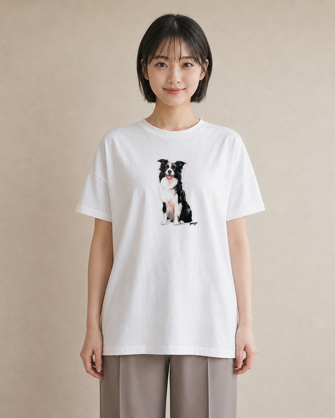 プリントTシャツ レディース ボーダーコリー 犬 いぬ イラスト シンプル 女性向けギフト 散歩 白T