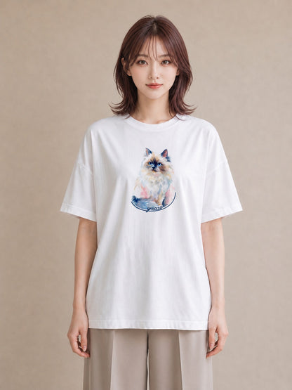 プリントTシャツ レディース ペルシャ 猫 ねこ イラスト きれいめカジュアル デイリーウェア 休日 白T