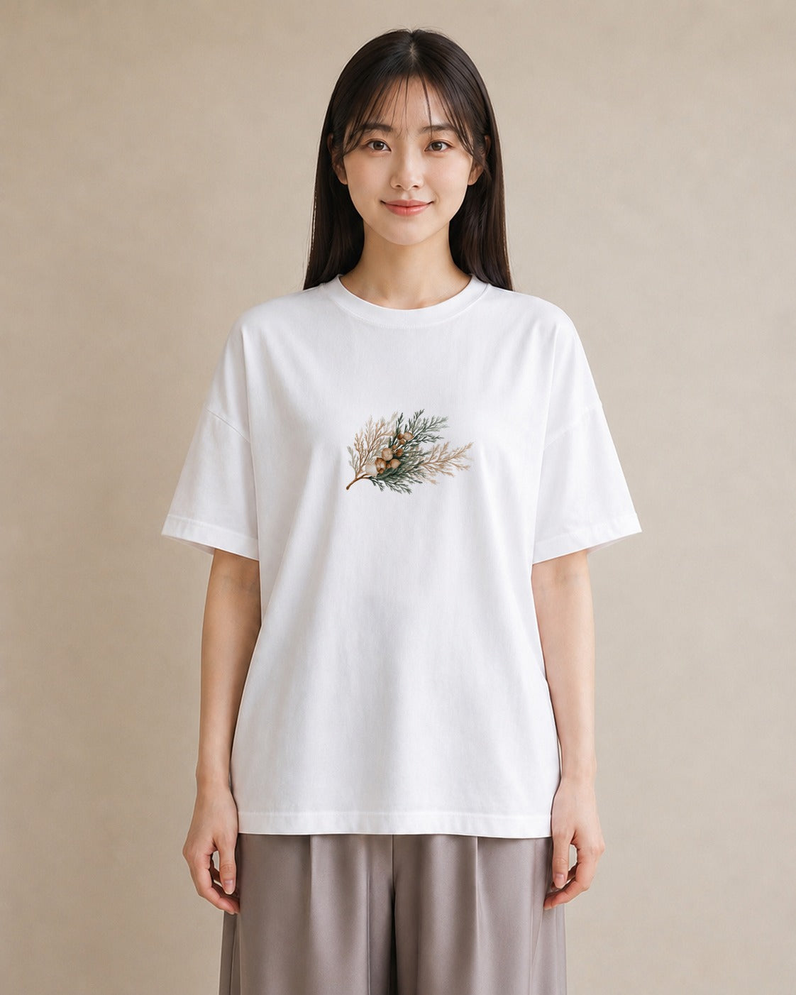 半袖Tシャツ レディース 松ぼっくり 植物 ボタニカル イラスト 春服 ミセス 白T