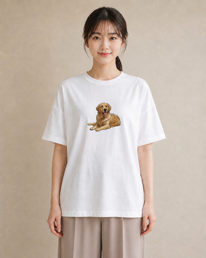 デザインTシャツ レディース ゴールデンレトリバー ゴールデン 犬 いぬ イラスト きれいめカジュアル ママ カフェ服 白T