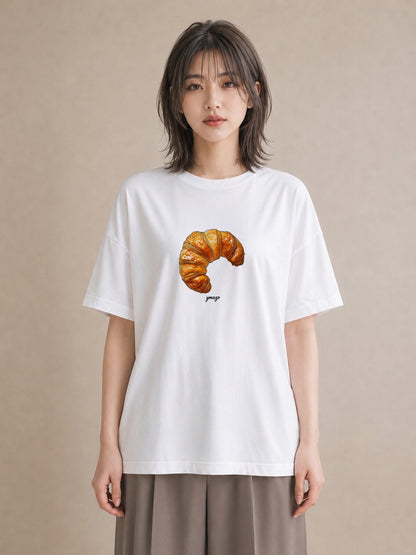 デザインTシャツ レディース クロワッサン 食べ物 フード イラスト 線画 ギフト 母の日 白T