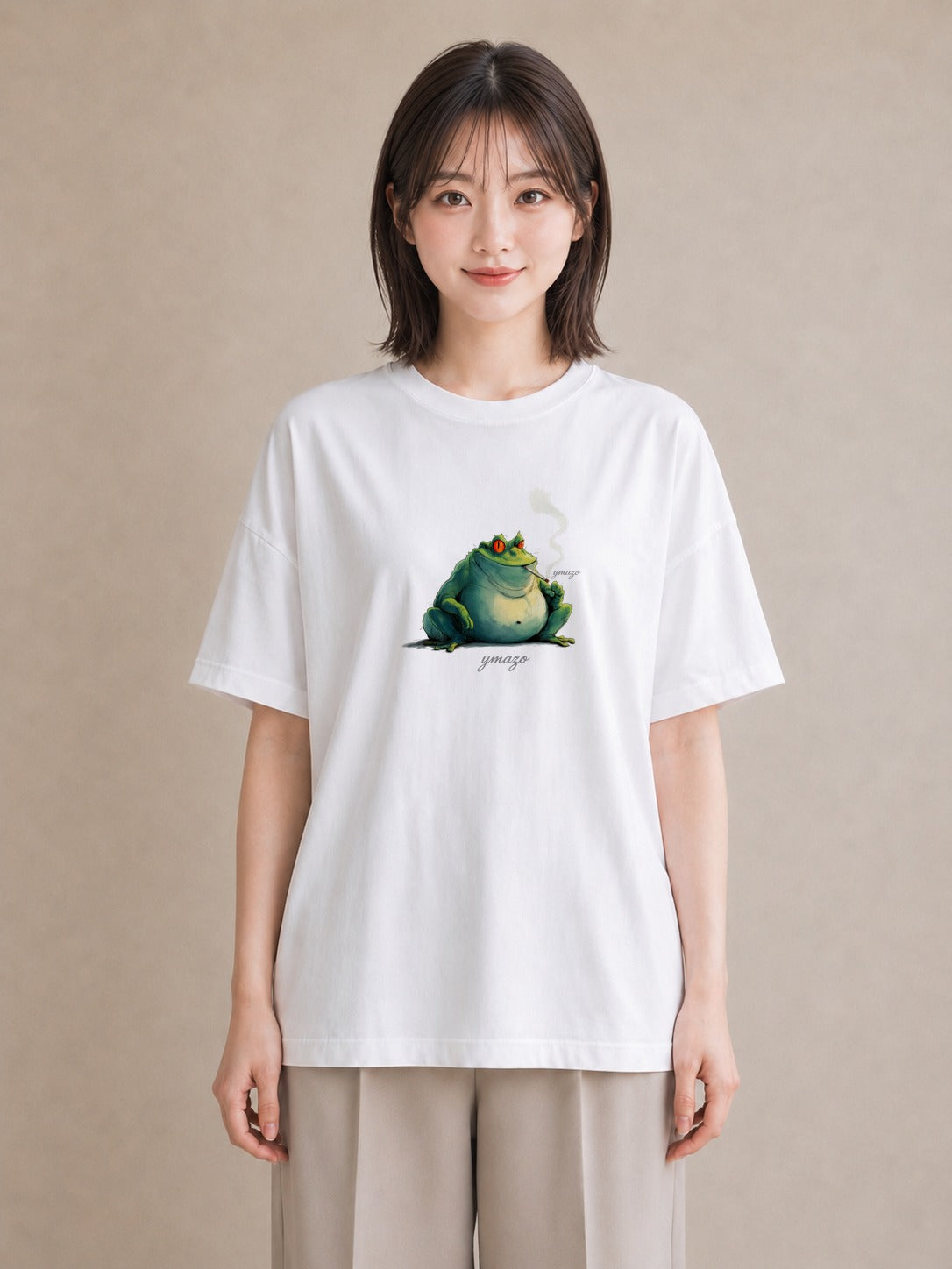 デザインTシャツ レディース カエル ペット 動物 イラスト 普段使い カフェ巡り 女子会 白T