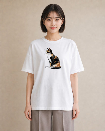 デザインTシャツ レディース メインクーン 猫 ねこ イラスト お洒落 帰省 ラフ 白T