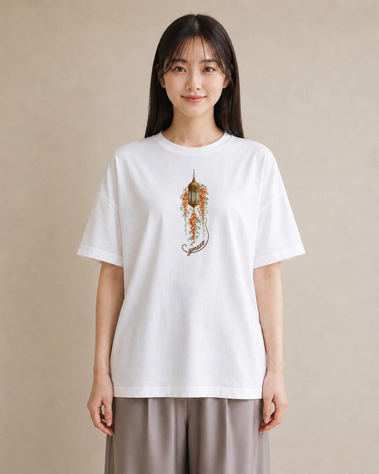 プリントTシャツ レディース 街灯 夜霧 夜 ナチュラル アンティーク イラスト ヴィンテージ風 親子 20代 白T
