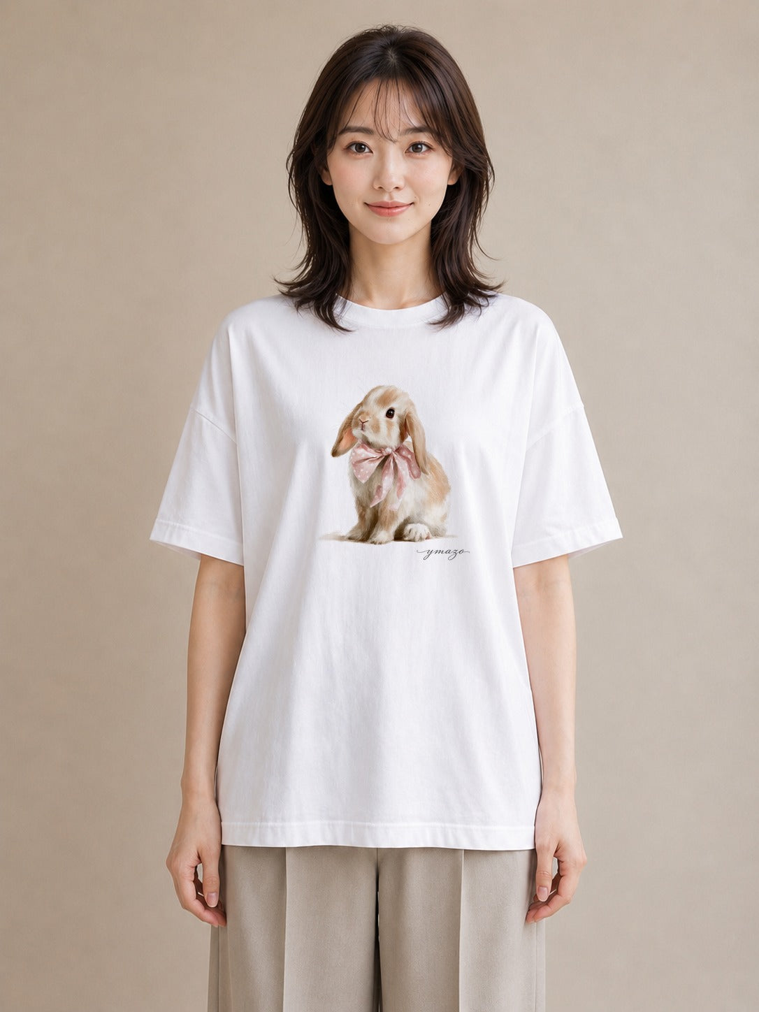 Tシャツ レディース ミニうさぎ ペット 動物 イラスト 普段使い 敬老の日 ホワイトデー 白T