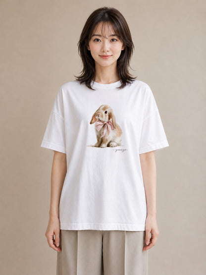 Tシャツ レディース ミニうさぎ ペット 動物 イラスト 普段使い 敬老の日 ホワイトデー 白T