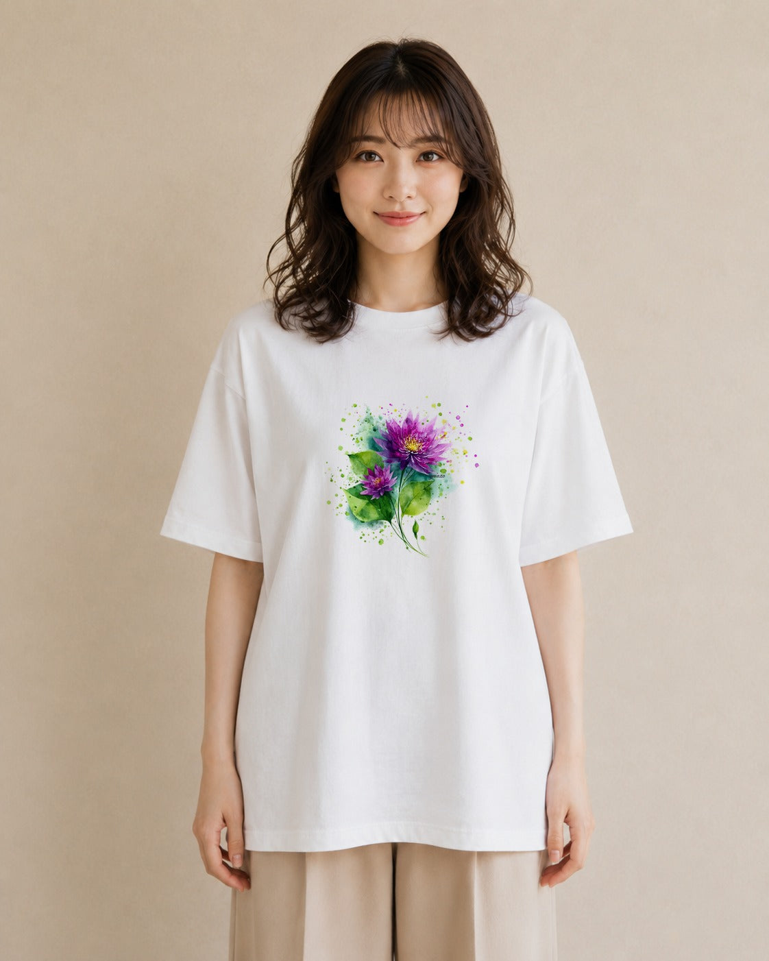 デザインTシャツ レディース 蓮 花 花柄 イラスト ミニマル 綿100 デート 白T