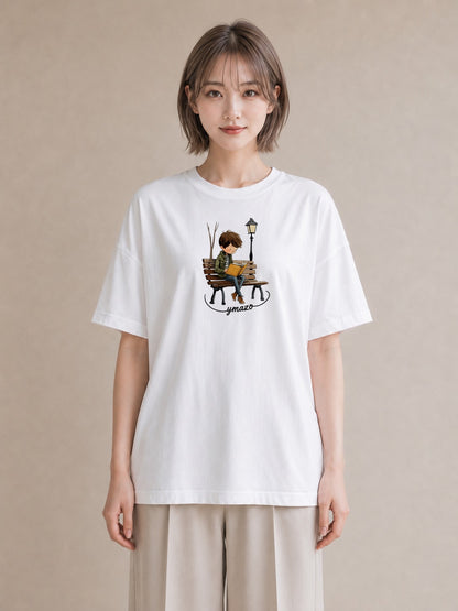 Tシャツ レディース 雨上がりのベンチ ベンチ ナチュラル アンティーク イラスト 旅行コーデ おしゃれギフト 社会人 白T